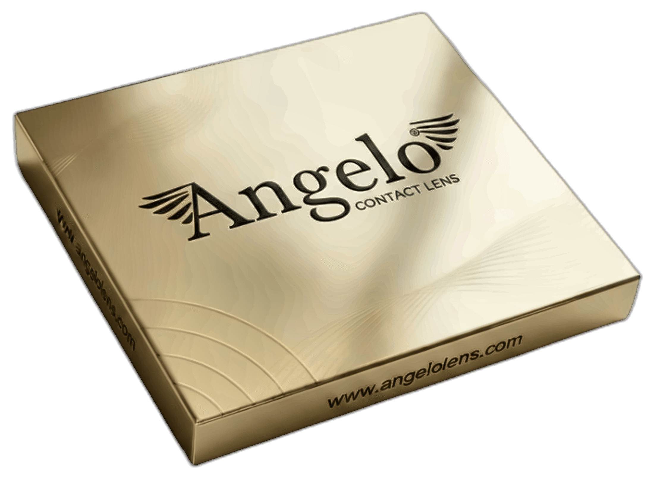 Angelo Contact Lens champagne-gold packaging box with black wordmark