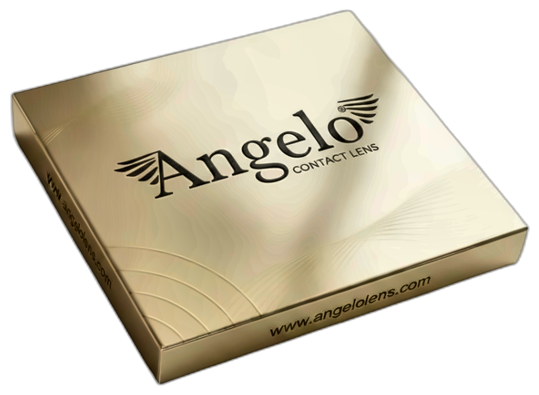 علبة تغليف Angelo Contact Lens ذهبية شامبانيا مع شعار أسود